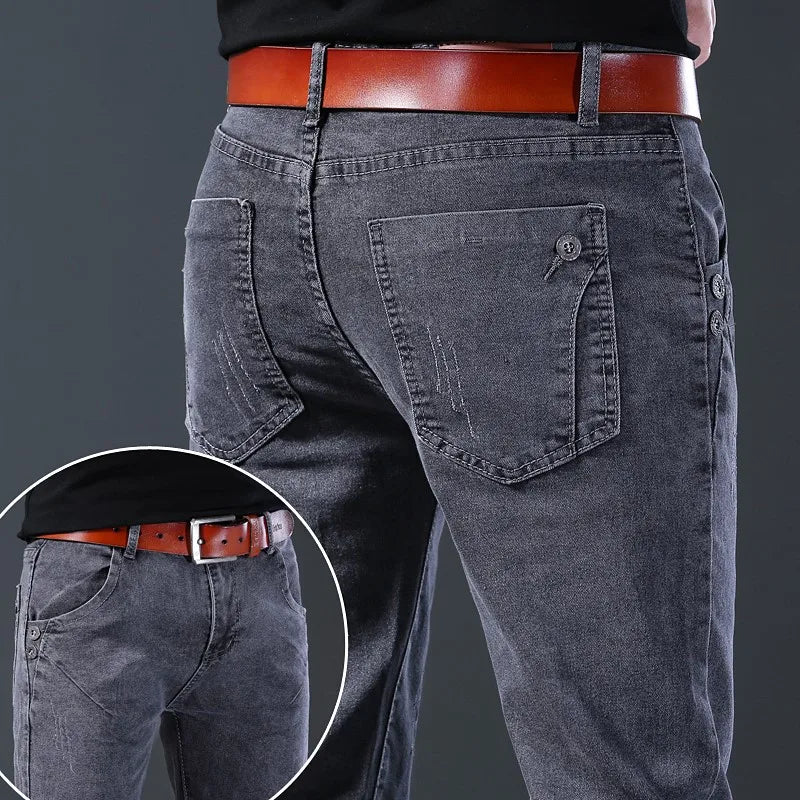 Male Denim Jeans Fashion New Brand Cool Casual Pants Daily High Street Grey High Quality Dropship