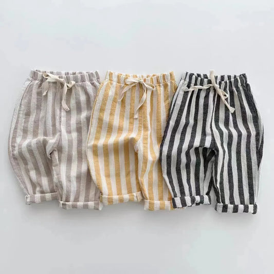 K230124Children Clothing  Summer&Spring Kid New Soft Striped Jogger Pants Newborn Baby Loose Trousers for Toddler Boys&Girl