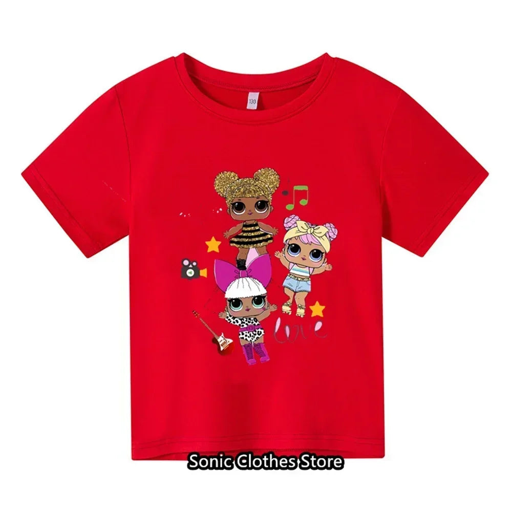 2024 Cartoon Anime Printed T-shirt for Girls Aged 3-14 Summer Children's Fashion Casual Children's T-shirt