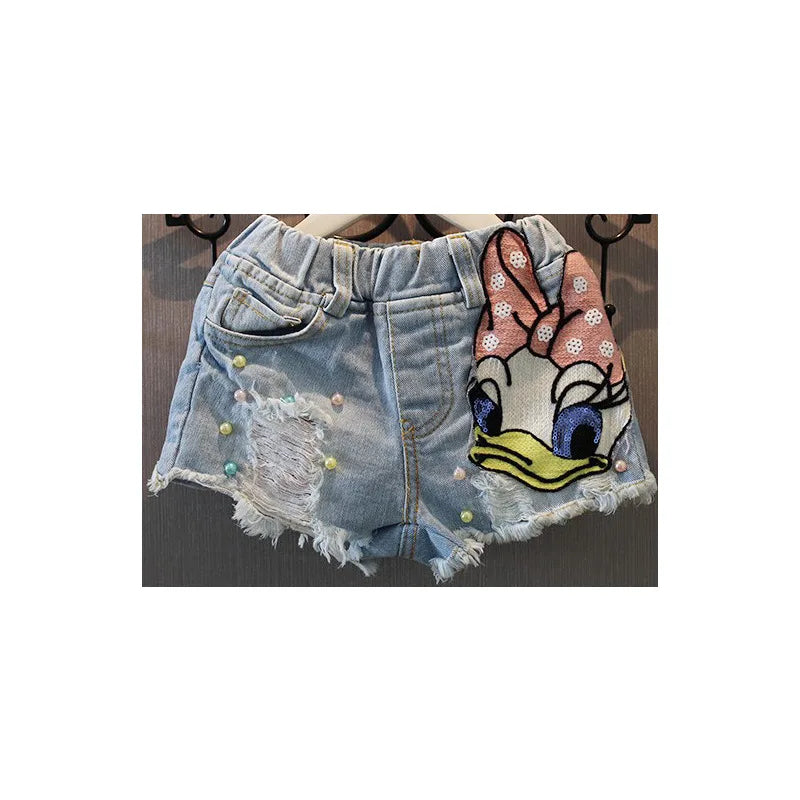 Summer Fashion Kids Clothes for Girls Shorts Cute Cartoon Daisy Denim Shorts Girls Kawaii Pearl Jean Shorts Pants Plus Size