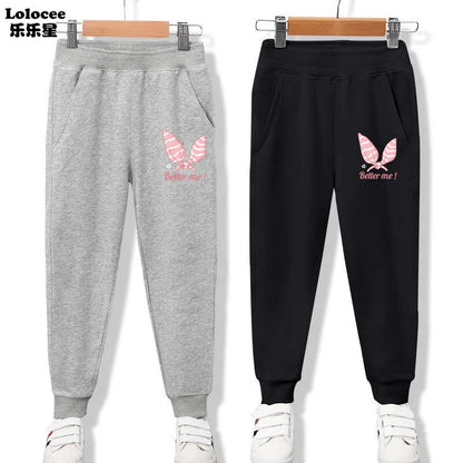 3-14 Years Girls Spring Sport Pants Cotton Comfortable Jogger Pants Children Birthday Present Rabbit Ear Print Trousers