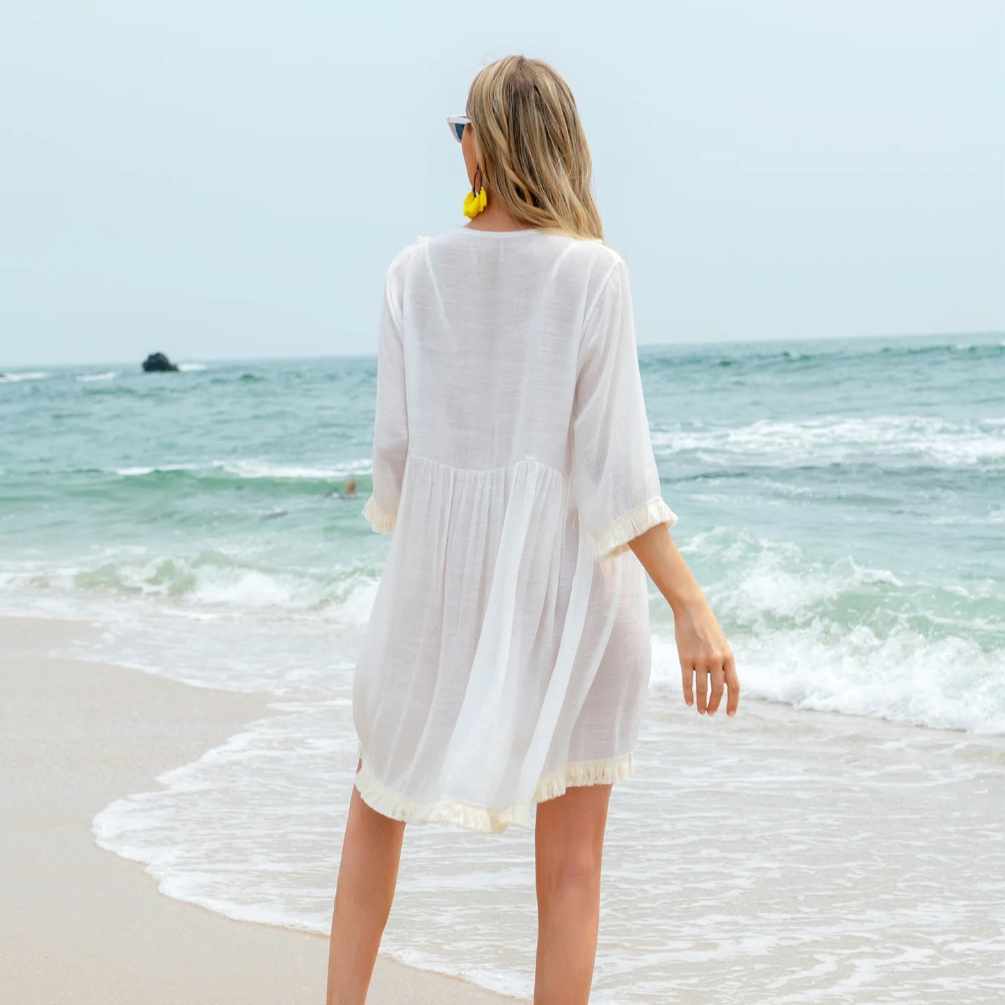 2023 Women Beach Cover Up Ruffles Semi-Sheer Swimsuit Beach Dress Summer Ladies Cover-Ups Bathing Suit Beach Wear Tunic