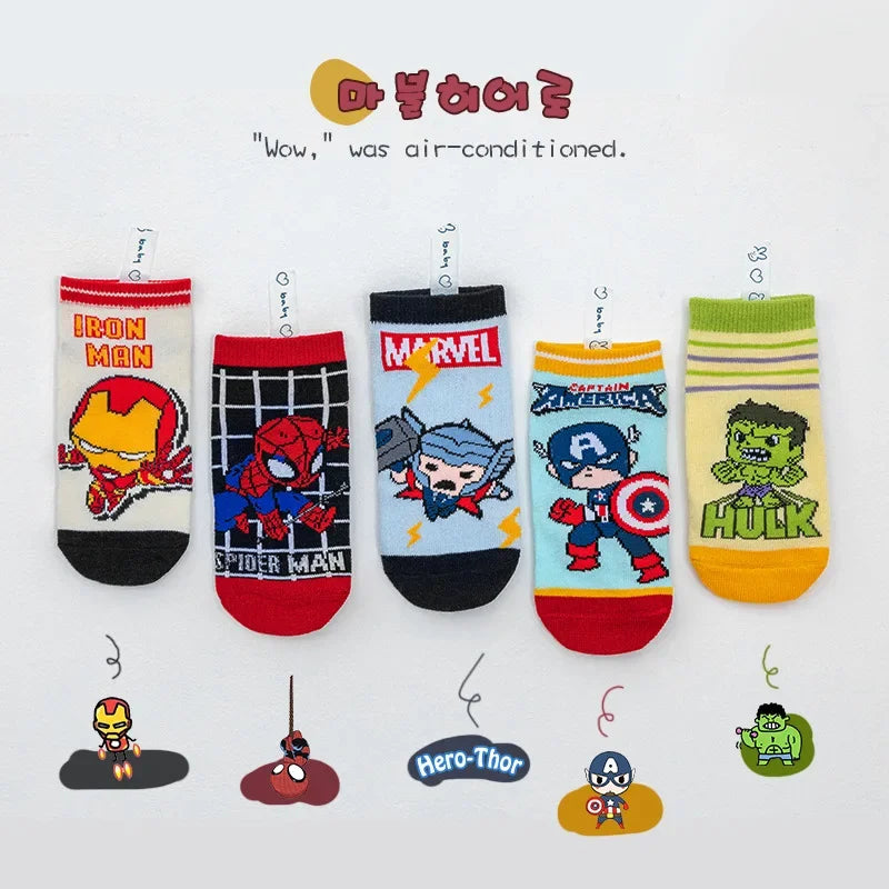 5Pair Children Socks Anime Kids Boys Short Sock Iron toddler Captain America Cartoon Baby Summer Spring Boat Spiderman Sock 3-8Y