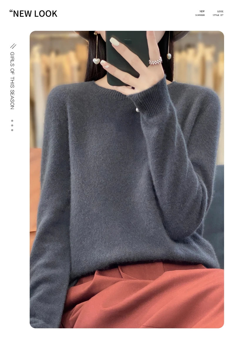 New cashmere sweater women's sweater in autumn and winter 100% merino wool fashion O-neck autumn warm pullover top