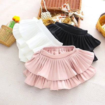 Girl's Half Body Fluffy Cake Skirt 2024 Summer New Girl Dance Pleated Black and White Dance Short Skirt Pants