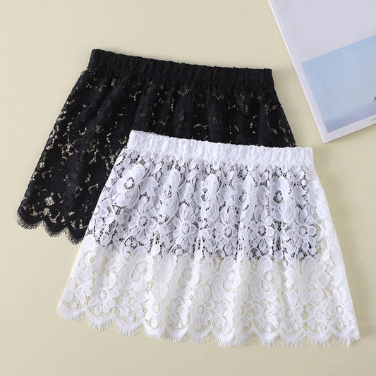 Women Eyelash Floral Lace Shirt Extender Adjustable Layered Faux Top Hem Lower Sweep Mini Skirt Half Slip Underskirt