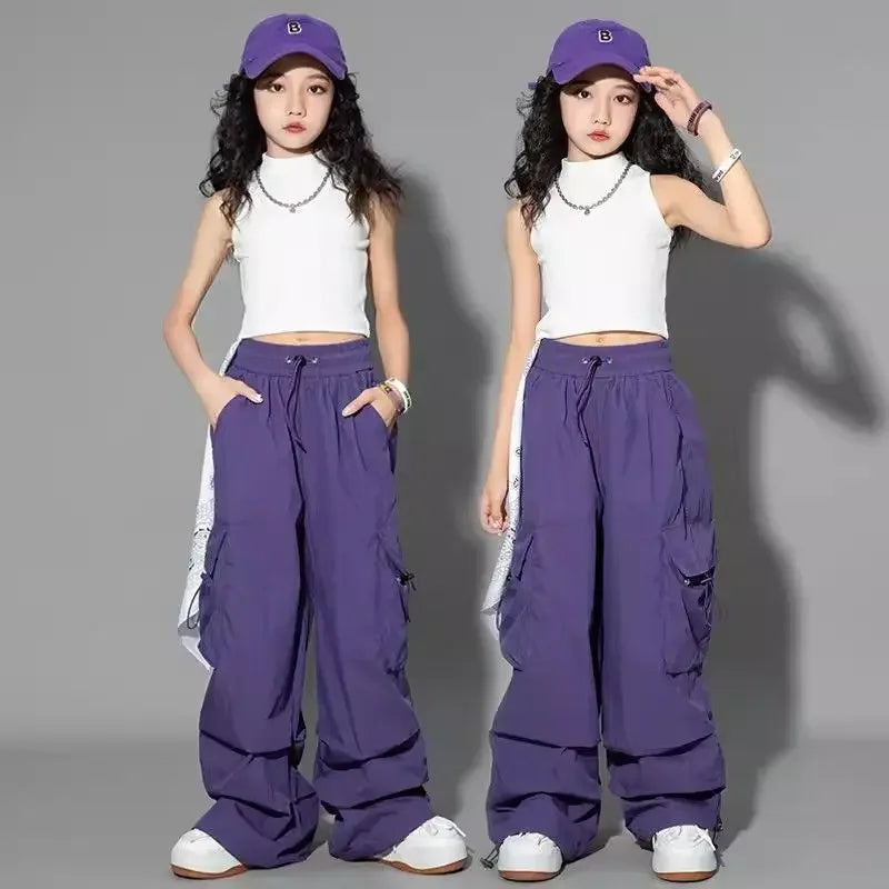 Girl Pants Kids Clothes Hip Hop Joggers Cool Cargo Clothes Teenage Straight Trousers High Waist Vintage Casual Streetwear Baggy