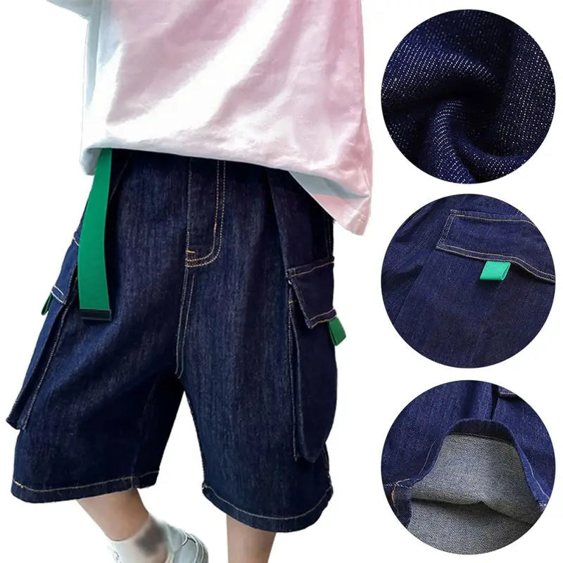 3-12Year Children Shorts Teenager Boys Jean Short Summer Kids Knee Length Straight Shorts Boys Capris Track Pant Casual