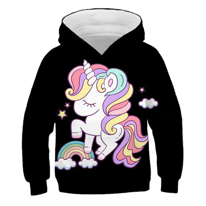 2024 Baby Kids Boys Girls Unicorn Hoodies Clothing Spring Autumn Fashion Cute Hooded Tops Children's Cartoon Casual Sweatshirts