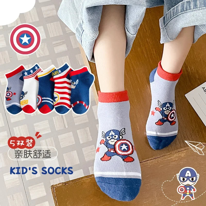 5Pair Children Socks Anime Kids Boys Short Sock Iron toddler Captain America Cartoon Baby Summer Spring Boat Spiderman Sock 3-8Y