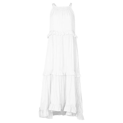 Women Casual Solid Ruffles Long Dress Summer Elegant Sleeveless Sundress Elegant Harajuku Maxi Dress Beach Party Evening Vestido