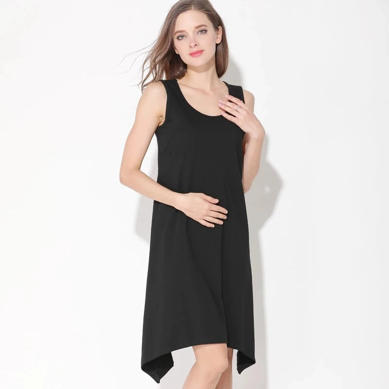 Summer Breastfeeding Dresses Maternity Clothes Sleeveless Printing Pregnant Dress Clothes for Postpartum Women Black Skirt