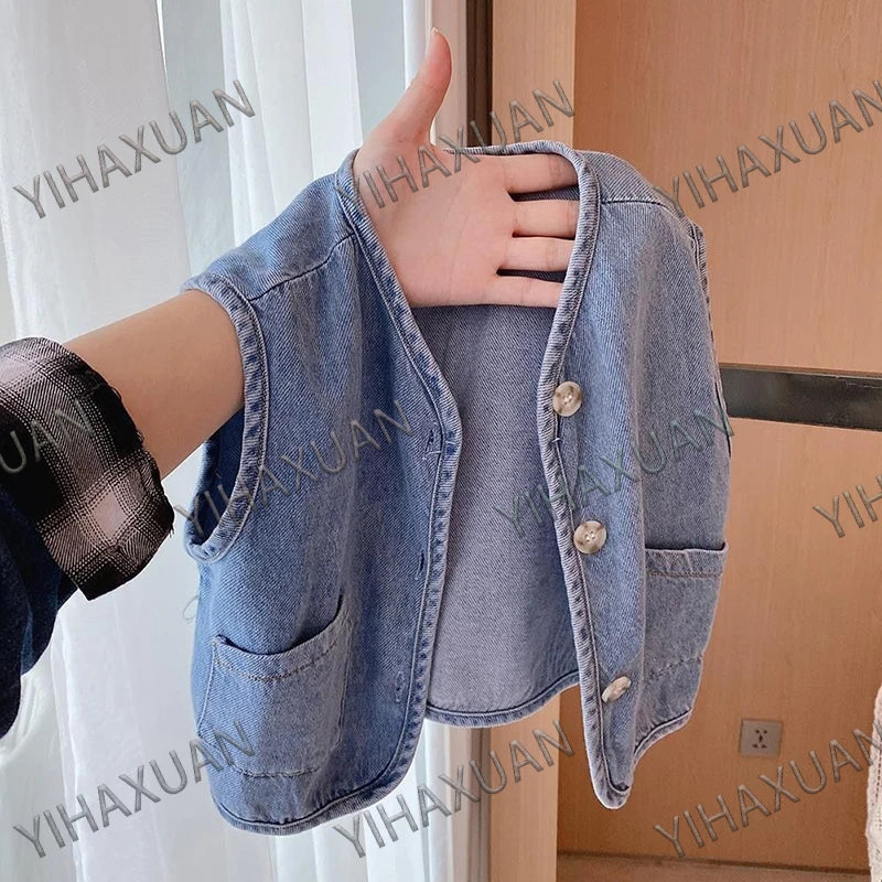 Spring Autumn Kids Denim Vest 1-8 Years Old Boys Girls Sleeveless Jacket Fashion Versatile Waistcoat Children Casual Outerwear