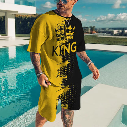 Summer Men Fashion T-Shirt Shorts Set 3D King Printed Tracksuit Male 2 Pieces Fashion Outfit Man Casual Jogging Suit Clothing