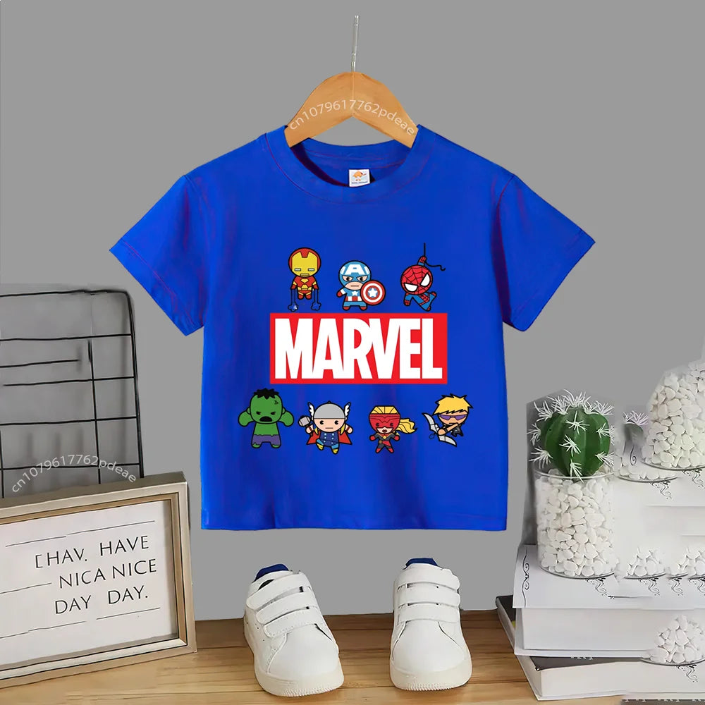 Superhero Teen 100% Cotton T-shirt Children's small cartoon print casual cotton T-shirt for boys and girls Baby comfortable shor