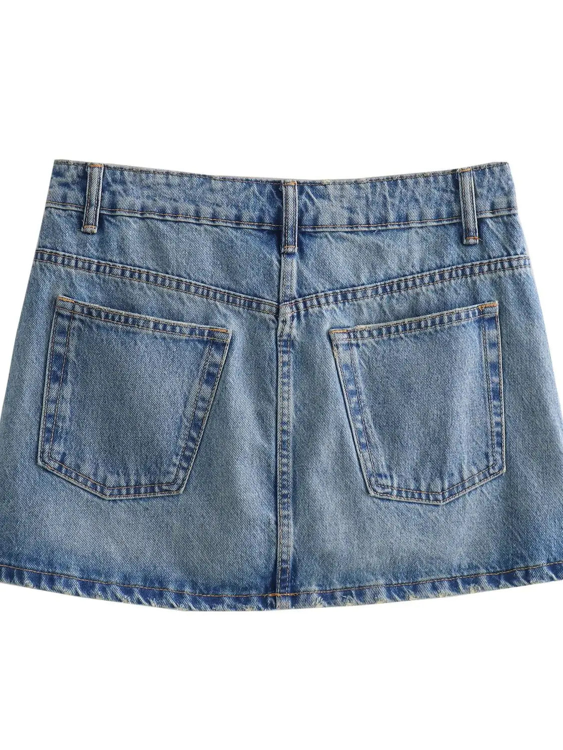 XNWMNZ 2024 Women's Fashion Denim Mini Skirt Women High Street Mid Waist Zipper Pocket Versatile Female Skirt ﻿