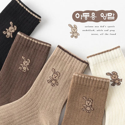 Autumn Socks Baby 5 Pairs Cartoon Bunny Pattern Socks Girls Calf Length Children Socks Solid Cotton Socks