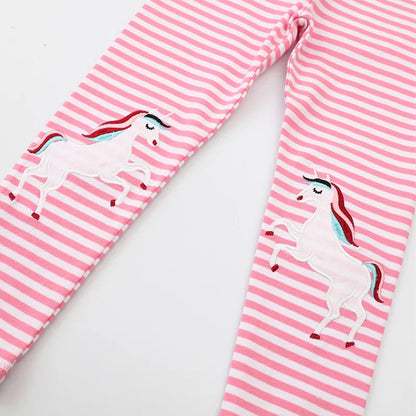 Jumping Meters 2-7T New Girls Leggings Pants  Unicorns Embroidery Striped Children's Clothing Skinny Baby Pencil Pants Baby