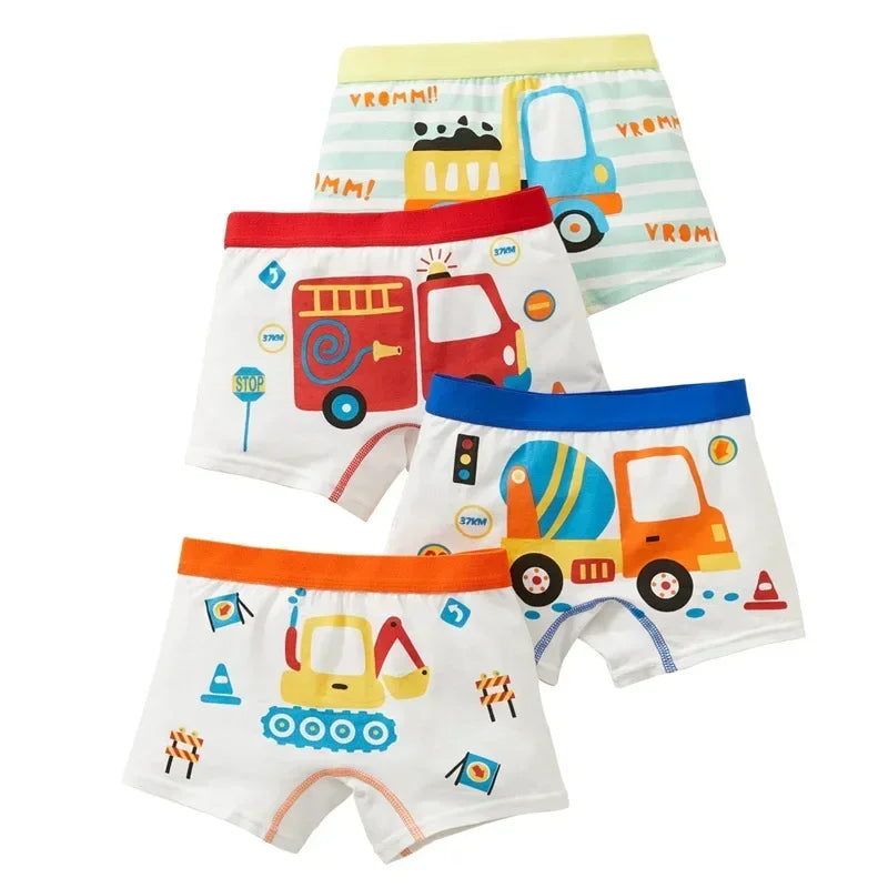 2pcs Children's Underwear Boy Panties Underpants Engineering Vehicle Cars Fire Engine Comfortable Shorts Briefs Boxers For Kids