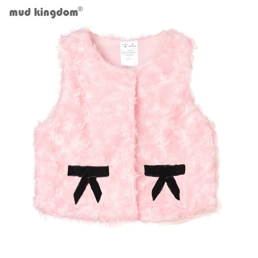 Mudkingdom Baby Girls Vest Jackets Fur Fleece Solid Warm Little Girl Autumn Winter Clothes Sleeveless Outerwear Kids Cute Coat