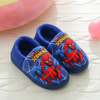 Disney Children Cartoon Spider Print Cotton Slipper Soft Autumn Winter Warm Baby Boys Girl Indoor Home Bedroom Cotton Shoes