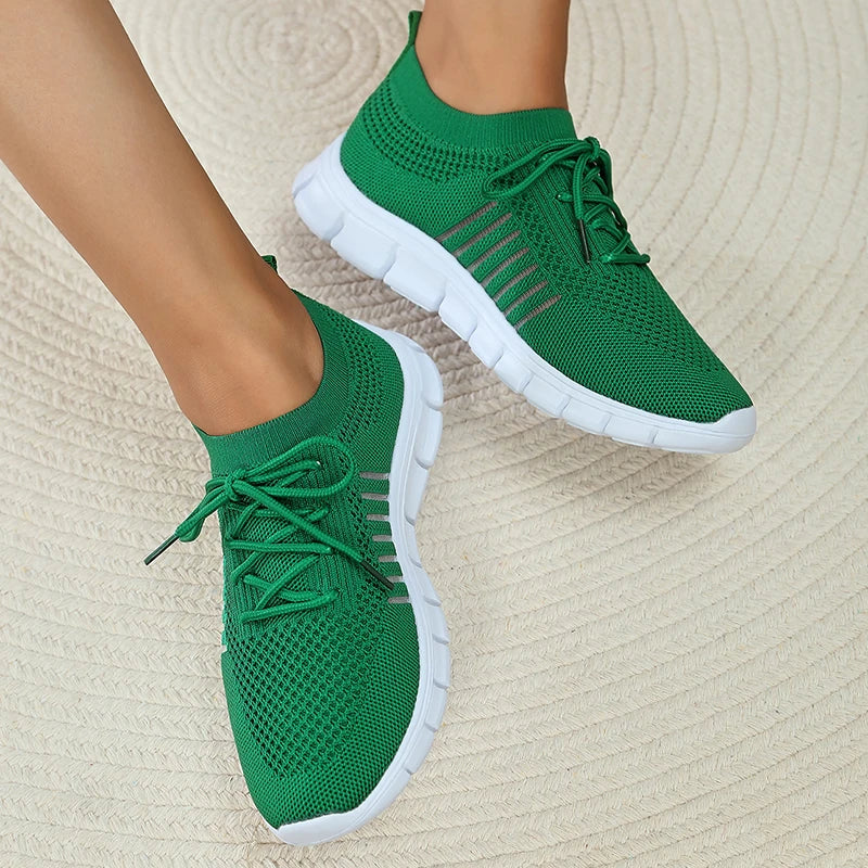 Mesh Breathable Soft Sole Sneakers Women Lightweight Non-Slip Running Walking Shoes Woman 2024 Spring Casual Lace Up Flats Shoes