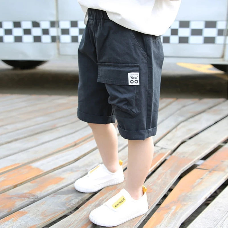 Children's Boy Shorts Casual Loose Pants Kids Solid Color Boys Trousers Teenager Fashion Sports Mid-Short Trousers Pants