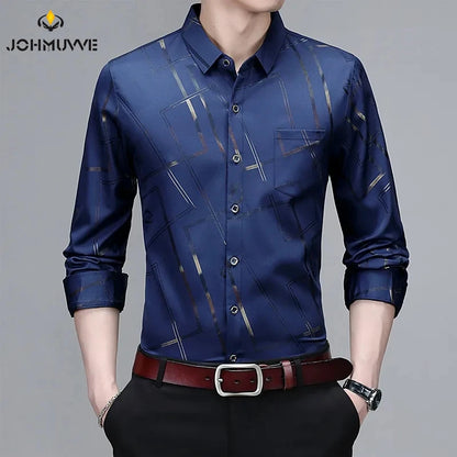 Men's Casual and Fashionable Long Sleeved Printed Shirt, Non Ironing and Wrinkle Resistant Business Top