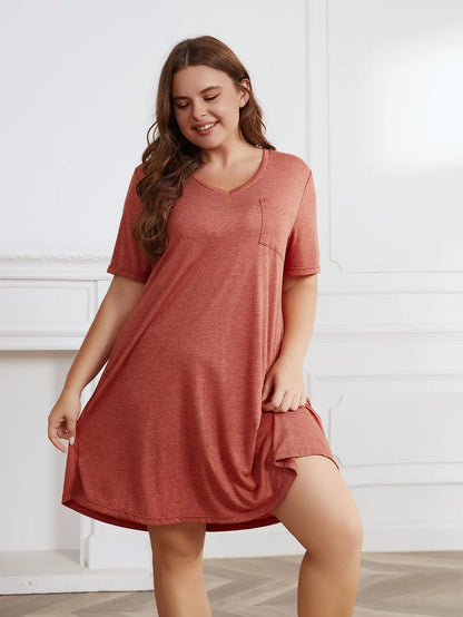 Plus Size Solid Color Women Dresses V Neck Short Sleeve Summer Robe Oversized Femle Shirt Dress Clothing A Line Gown With Pocket