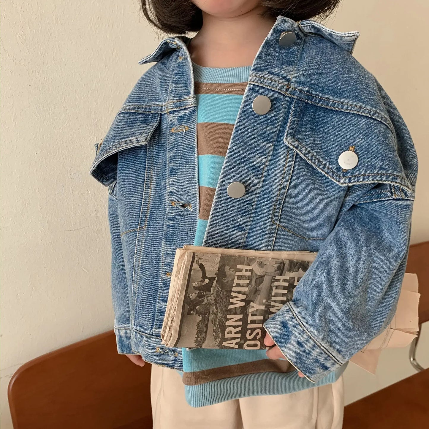 Spring Fall Boys and girls Casual All-match Denim Jackets 2-6 Years Kids Turn-down Collar Long Sleeve Coat Children Loose Tops