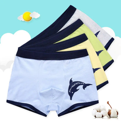 4 Pcs High Quality Children's Underwear for Kids Cartoon Cat Shorts Soft Cotton Underpants Boys Teenage Striped Panties 4-16T