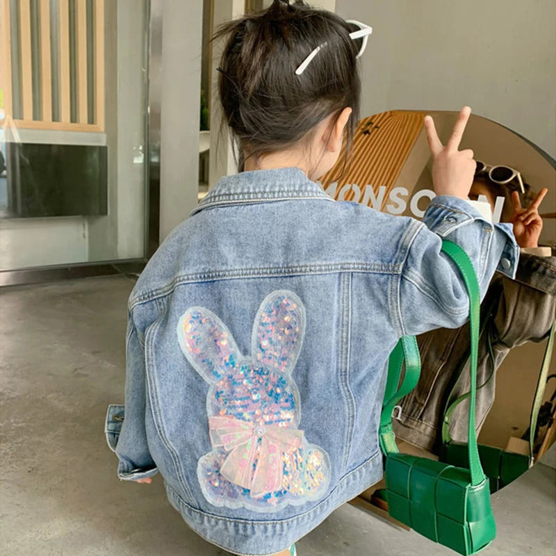 1 2 3 4 5 6 8 10 Years Girls Denim Jacket Cute Rabbit Spring Autumn Fashion Little Princess Baby Coat Birthday Gift Kids Clothes