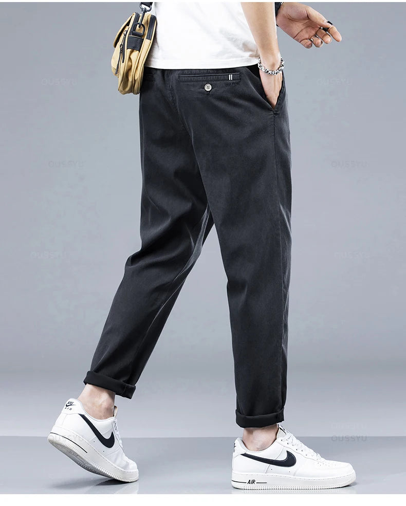 Brand Clothing New Summer Soft Lyocell Fabric Men's Casual Pants Thin Slim Elastic Waist Korea Jogger Ankle Length Trousers Male