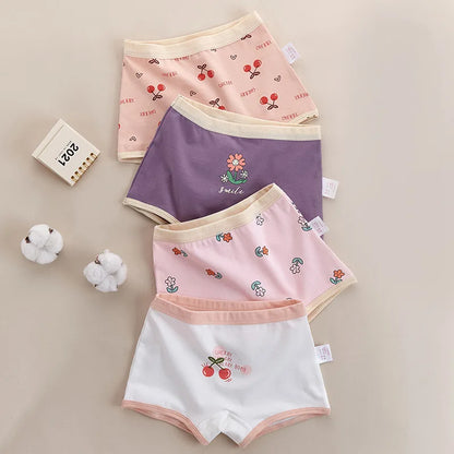 Girls Panties Kids Cotton Underwear Children's Briefs Cherry Cartoon Short 4Pcs/lot