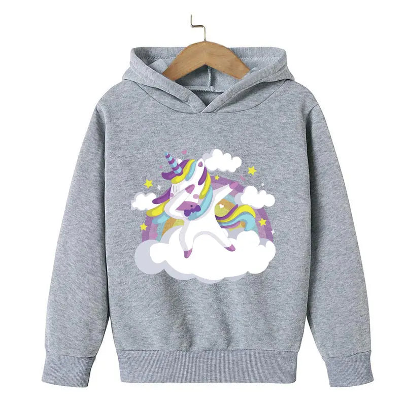 Unicorn Cartoon 2D Pattern Printing 2024 Children Girl Hooded Tops fit 4-14 years old kid Girls Causal Style Fashion Hoodies