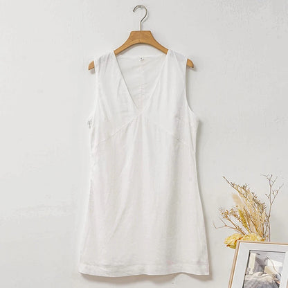 Casual Linen Sleeveless Dress Elegant Women's Sexy V-Neck Chic Casual Cotton And Linen Dresses New Summer Clothes Vestidos