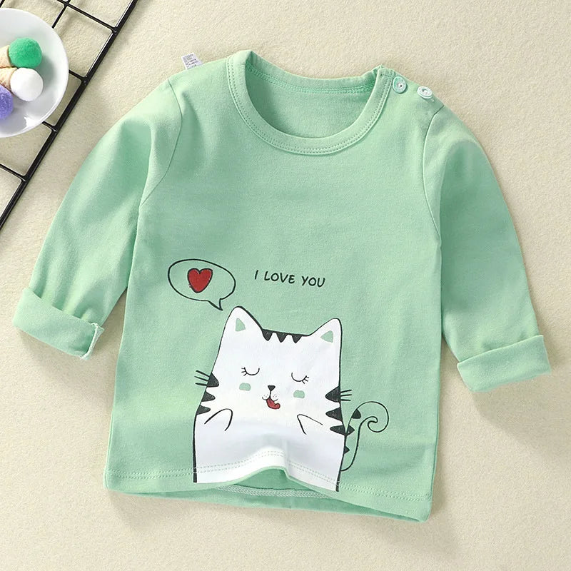 Children's undershirt T-shirt cotton autumn baby new boy cartoon top girl baby long sleeve children's clothes