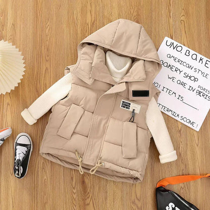 Children Hooded Down Vests Boys Girls Autumn Winter Waistcoat Kids Fashion Casual Jackets Teenager Trend Clothing Coats 4-10Y