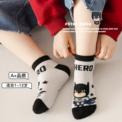 5 Pairs Spiderman Cotton Children's Socks iron Man Hulk Thor Anime kids Boys Short Socks Cartoon Baby Spring Summer Sock Y