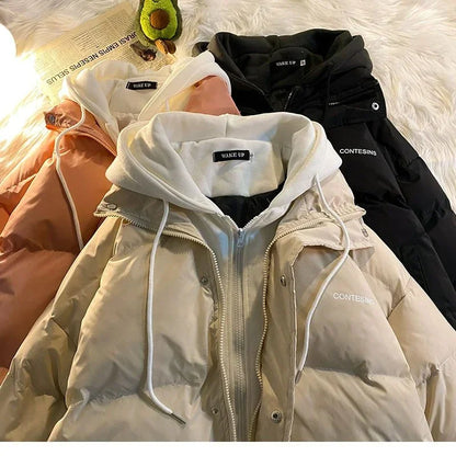 Y2K Multi-functional Fake Two Pocket Zipper Down Jacket Thick Coat Korean Version Winter New Winter Leisure Cotton Clothes Women