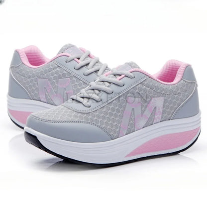 Mesh Fashionable Round Toe Rocking Shoes Casual Women Comfortable and Breathable Thick Sole Sloping Heel Outdoor Sports Shoes