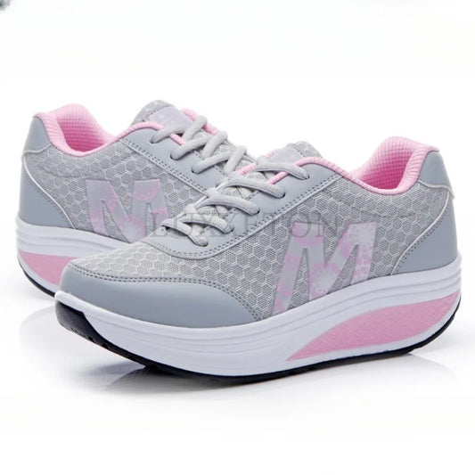 Mesh Fashionable Round Toe Rocking Shoes Casual Women Comfortable and Breathable Thick Sole Sloping Heel Outdoor Sports Shoes