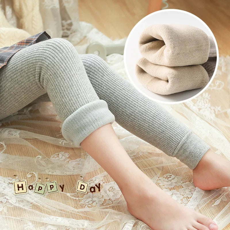 Girls Winter Leggings Plus Velvet Thickened Pants Kids Cashmere Trousers Outer Wear Slim Warm Baby Children Elastic Waist Pants