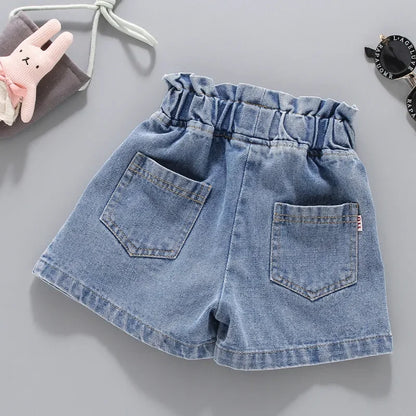 V-TREE Girls Denim Shorts Teenage Girl Summer Lace Pants Kids Bow Clothes Children Flowers Embroidery Jean Short For Teenager