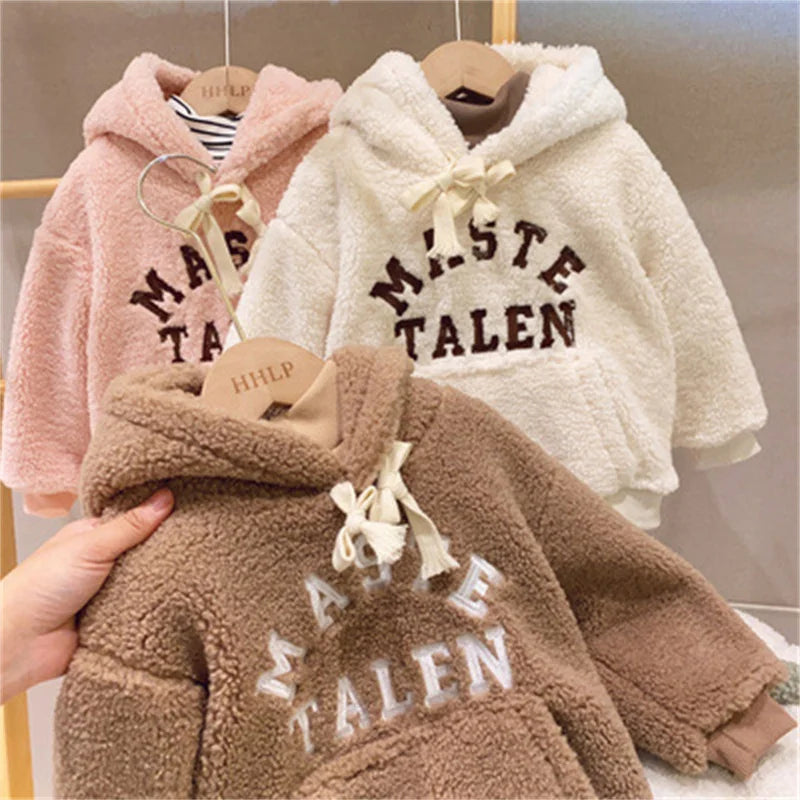 Children LambWool Sweatshirt Girls Thicken Fashion Sweatshirt Kids Long Sleeves Hooded Tracksuit Autumn Winter Casual Clothing