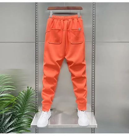 Autumn Men's orange Joggers Korean High Street Sports Trousers Cotton 9-Minute Sweatpants Fashionable Men's Clothing 2024