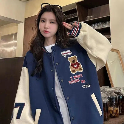 Deeptown Bomber Jacket Women Korean Streetwear Fashion Hip Hop Oversized Cute Baseball Jackets Autumn Winter Couple Coat Trend