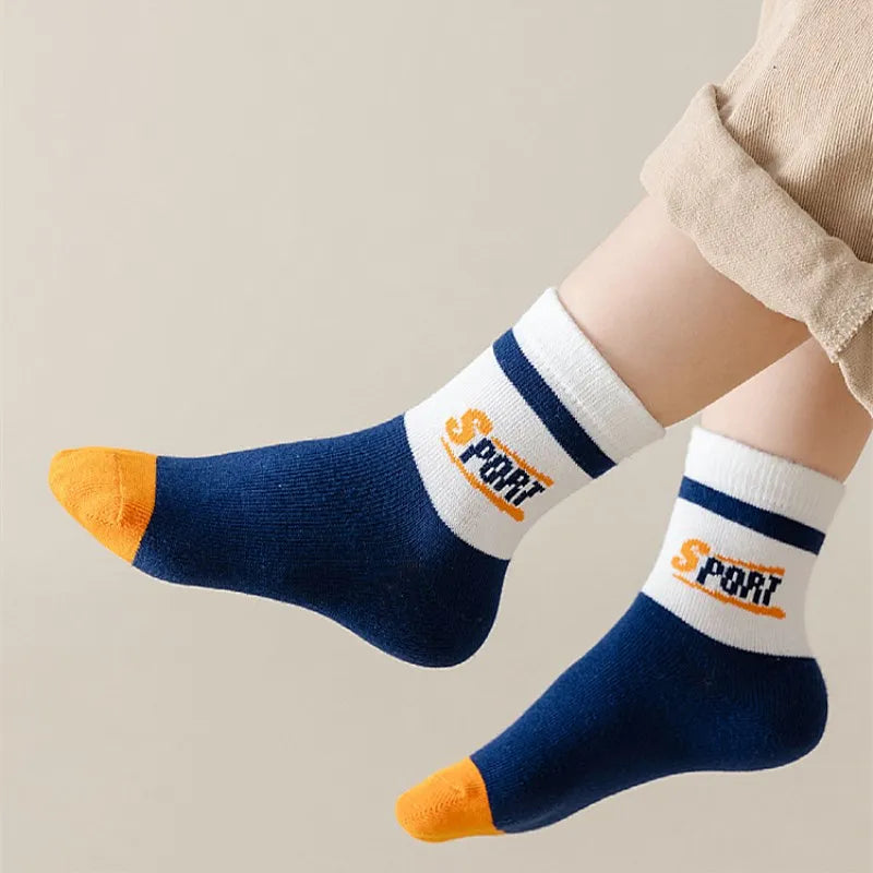 5 Pairs Children's Socks Spring Autumn Cotton Socks Kids Boys Sport Sock 1-14T Baby Cartoon Letter Pattern