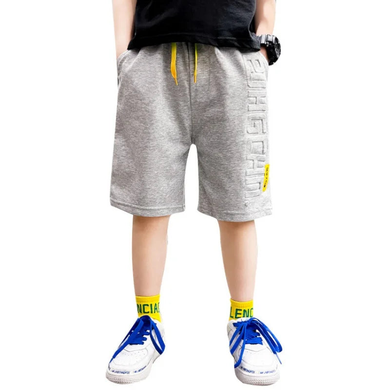 Boys Summer Casual Shorts Cotton Solid  Patchwork Breathable Loose Straight Wide Leg Shorts Korean All-Matching Casual Pants6-15