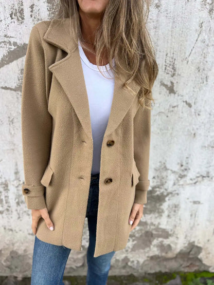 Autumn and winter 2024 new women's wool jacket casual loose lapel false pocket cardigan